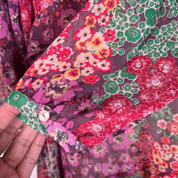 Maeve Anthropologie Sirena Ruffled Tunic Dress M Floral Print V-Neck Boho Flowy - Picture 6 of 9